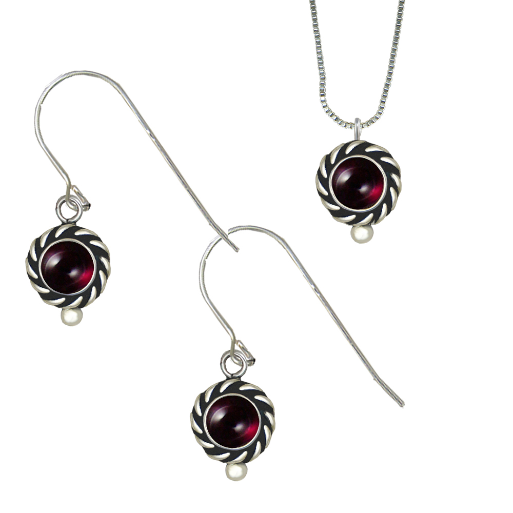 Sterling Silver Petite Necklace Earrings Set Garnet